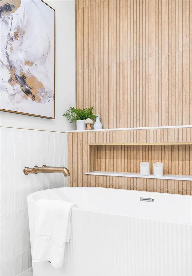 Bathroom Remodel Soaking Tub Wood Tile project in Oklahoma City, OK