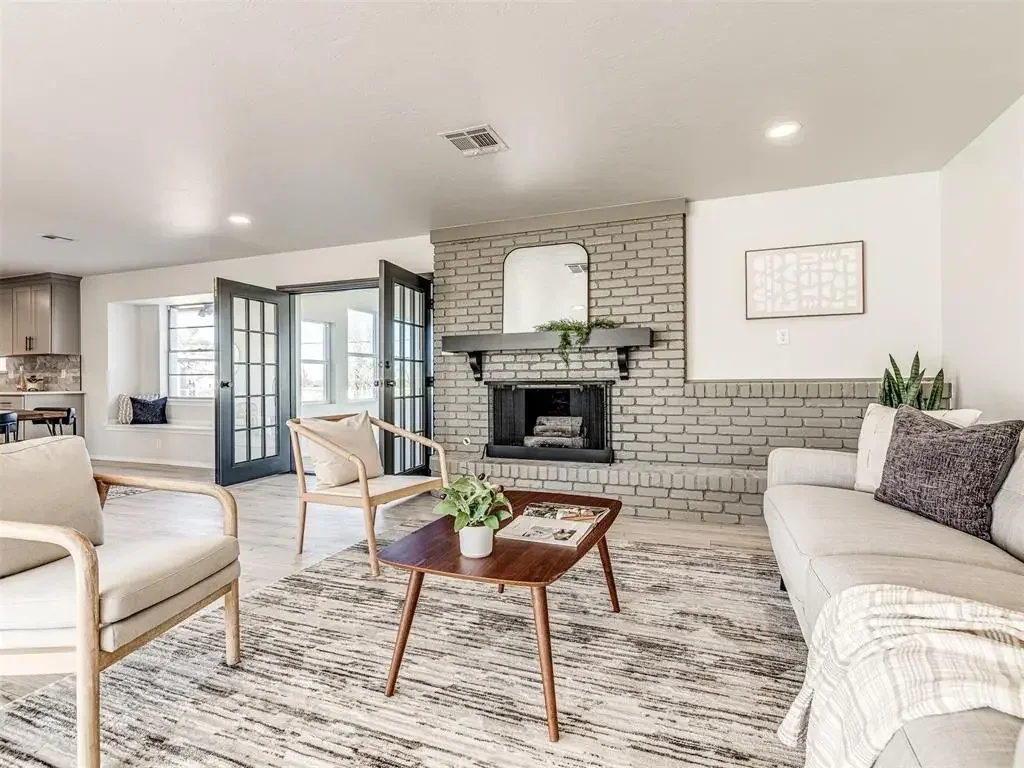 Remodeled Living Room Brick Fireplace project in Oklahoma City, OK