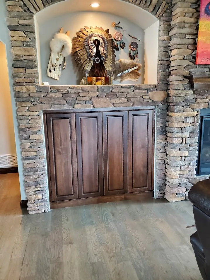 Stone Accent Wall Wood Cabinet Remodeling project in Oklahoma City, OK
