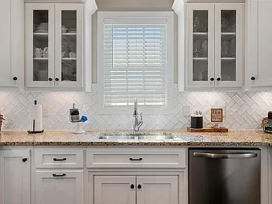 White Kitchen Remodel Herringbone Backsplash project in Oklahoma City, OK