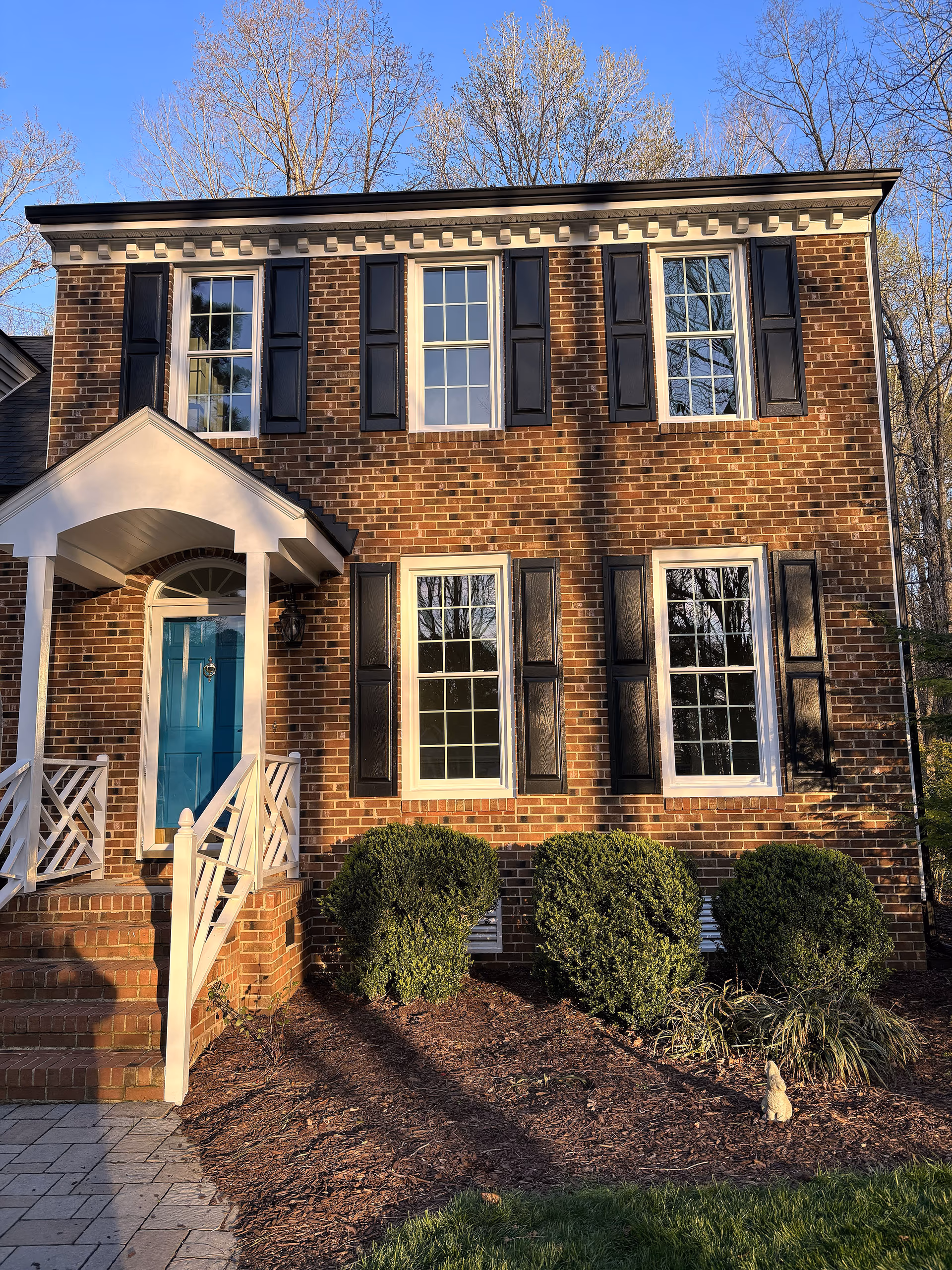 Brick Colonial Teal Door Grille Windows
