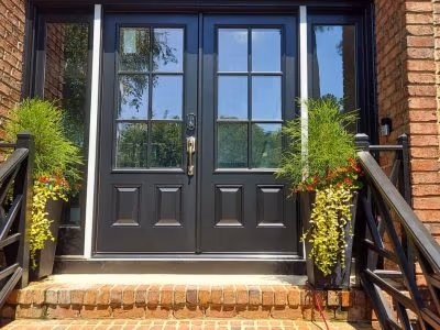 Dark Gray Double Door Grille Sidelights Brick
