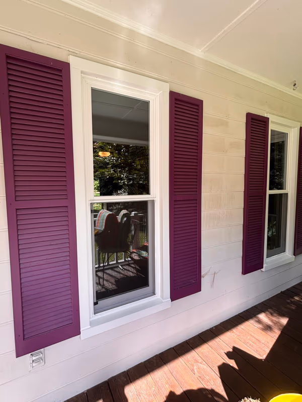 Double Hung Windows Purple Shutters Porch