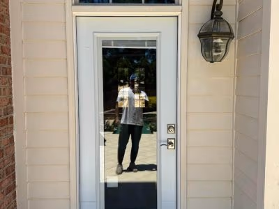 Full Lite Storm Door Cream Siding