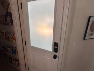 Half Lite Entry Door Frosted Glass Black Hardware