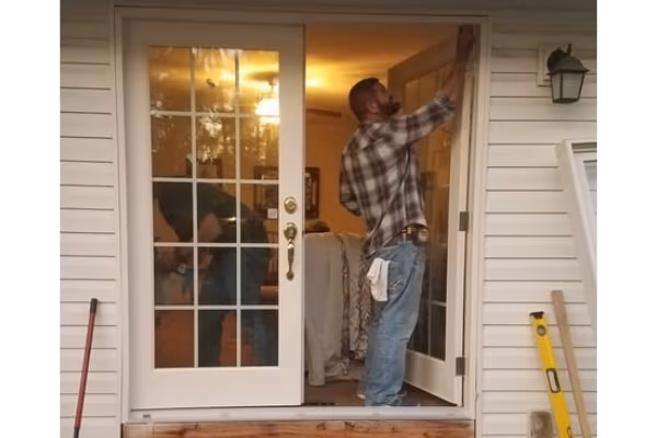 Installer Adjusting French Door Top Frame