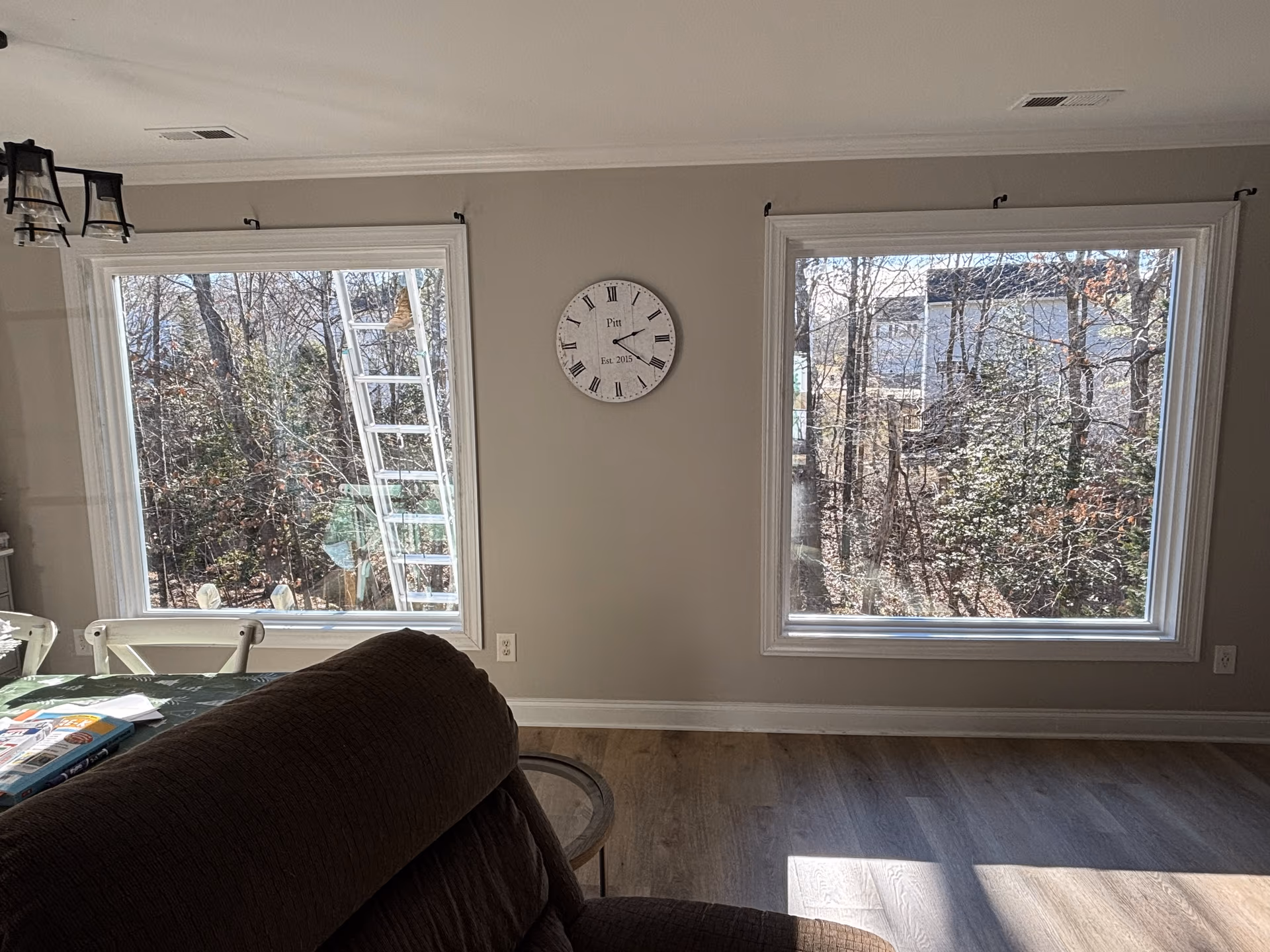 Living Room Picture Window Pair Wooded View