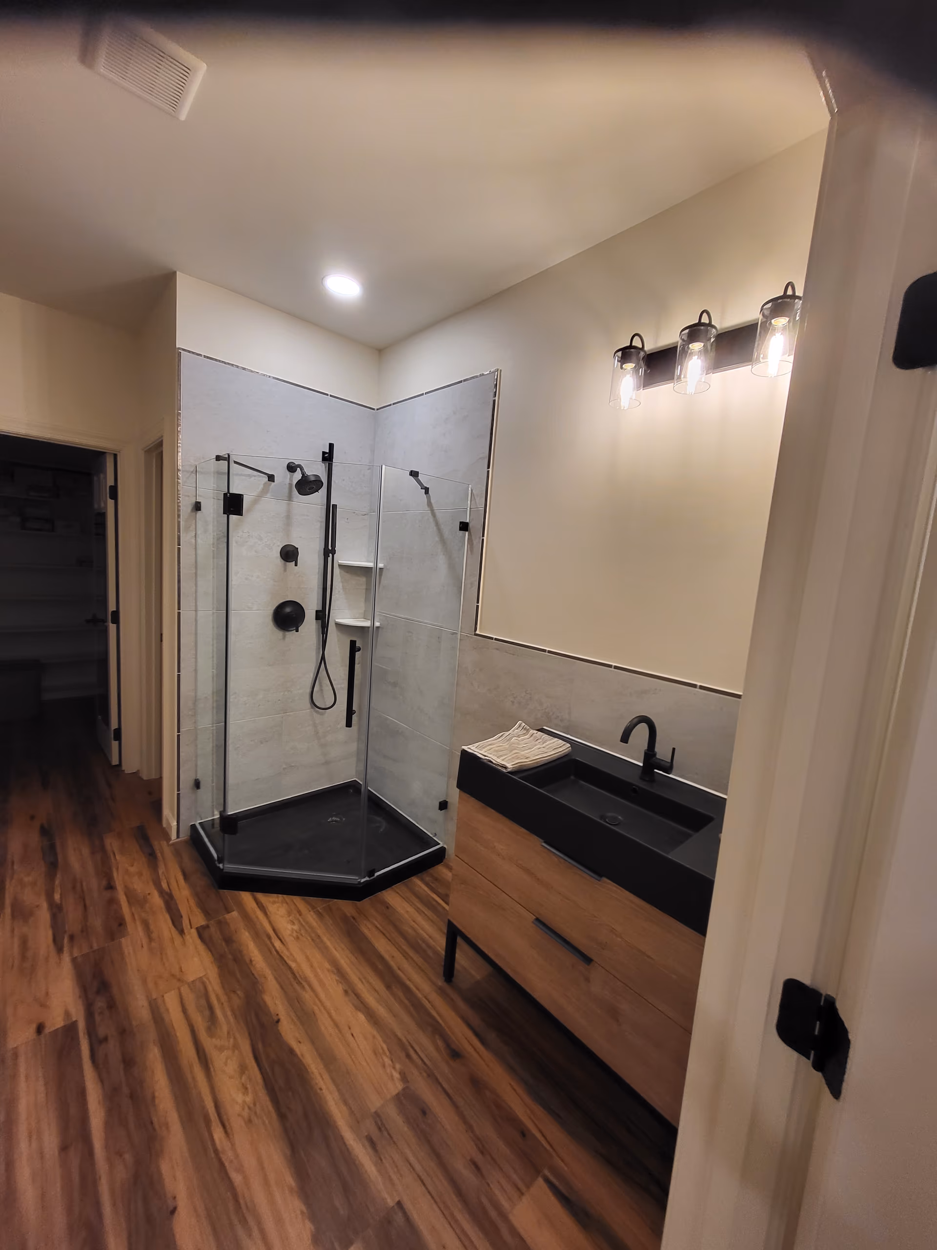 Modern Bathroom Neo Angle Shower Wood Vanity