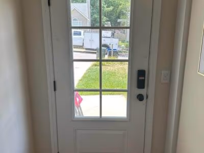 Six Lite White Entry Door Black Deadbolt