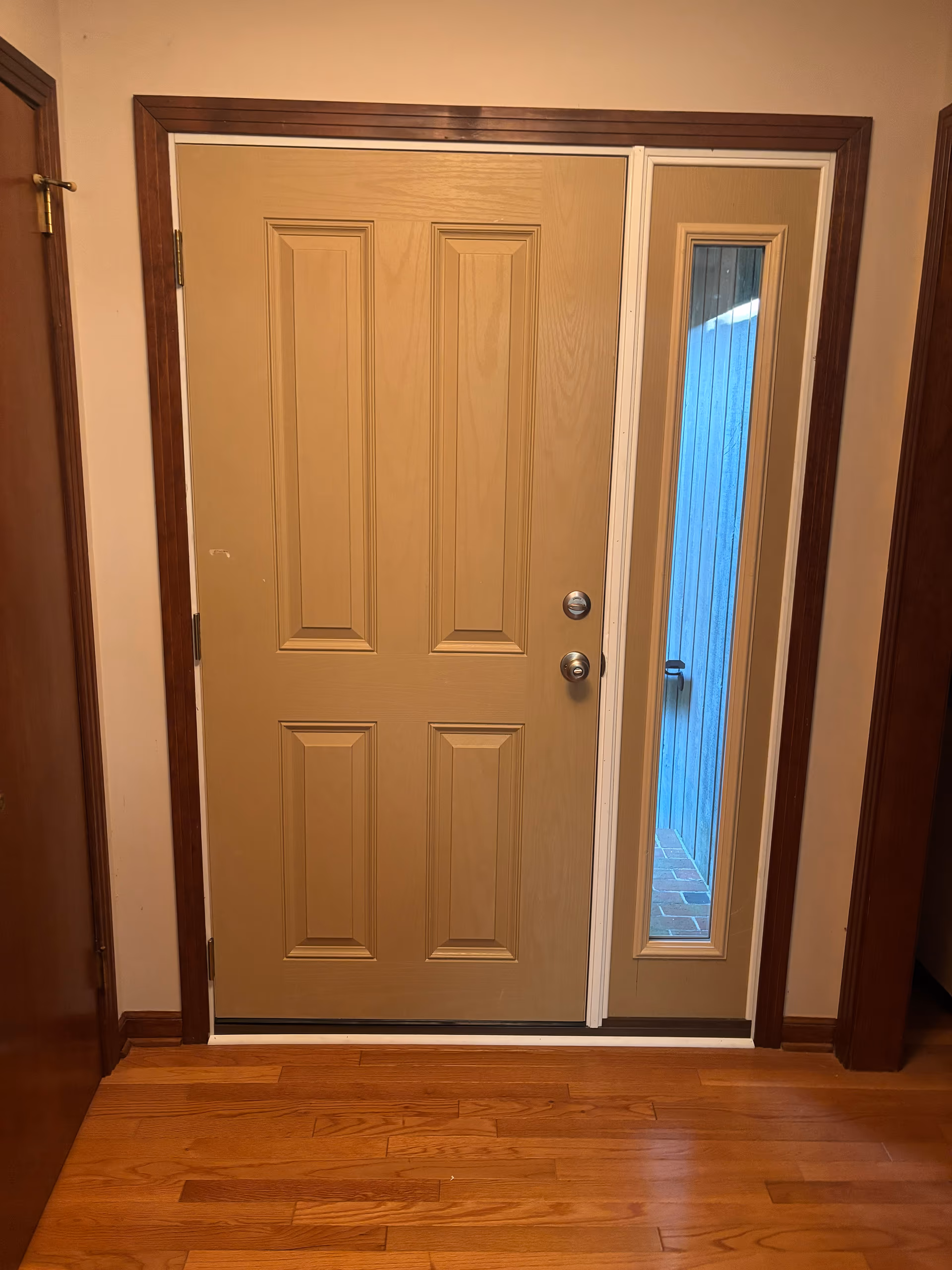 Tan Entry Door Sidelight Hardwood Foyer