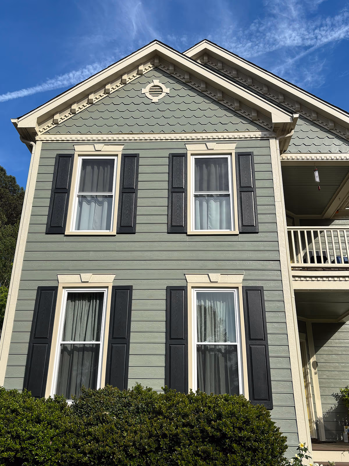 Victorian Home Double Hung Windows Black Shutters