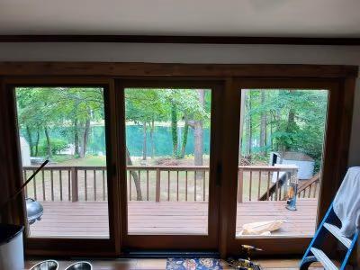 Wood Trim Sliding Patio Door Deck View
